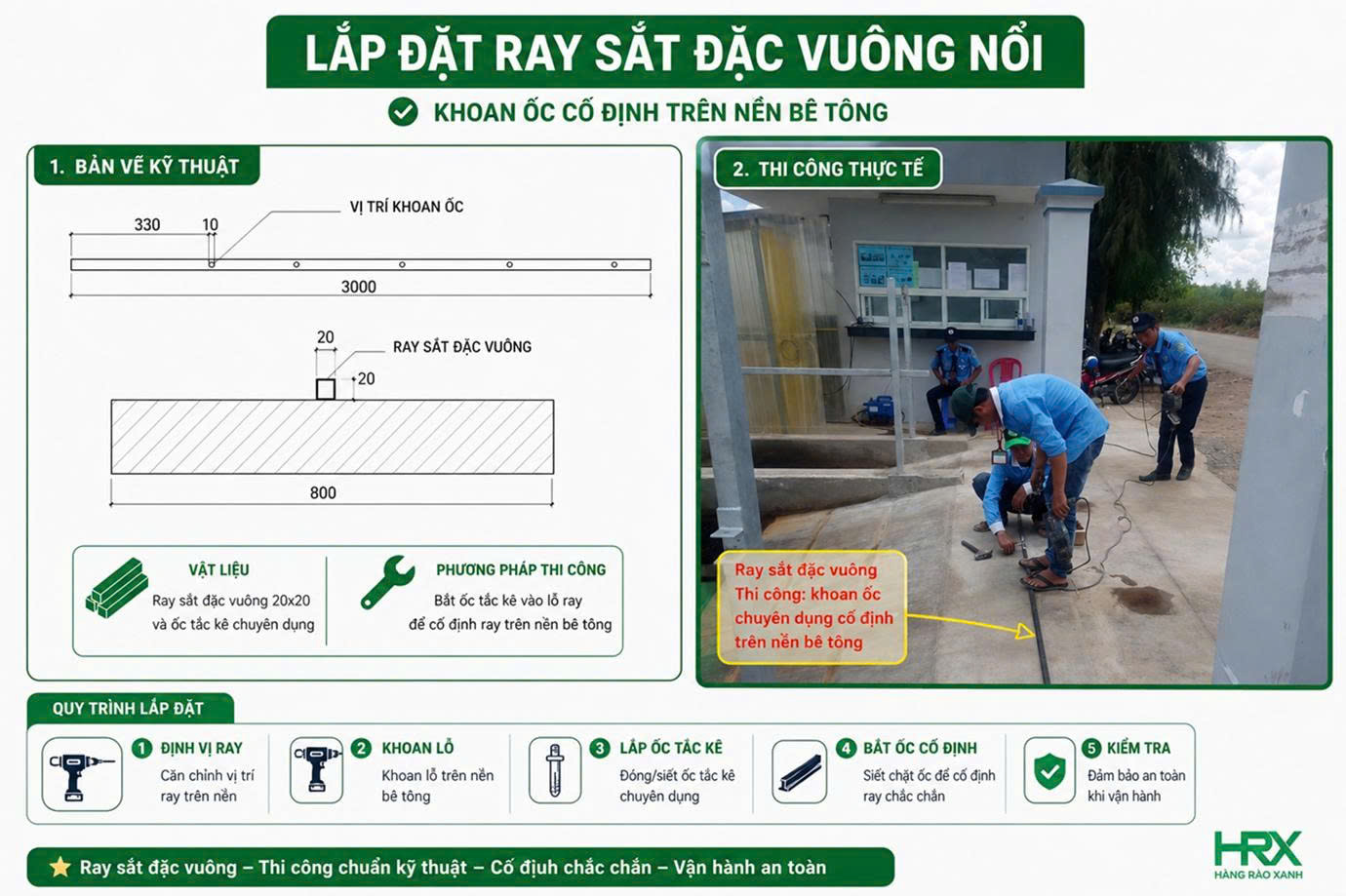 Thi công cổng xếp chạy thẳng bằng ray sắt